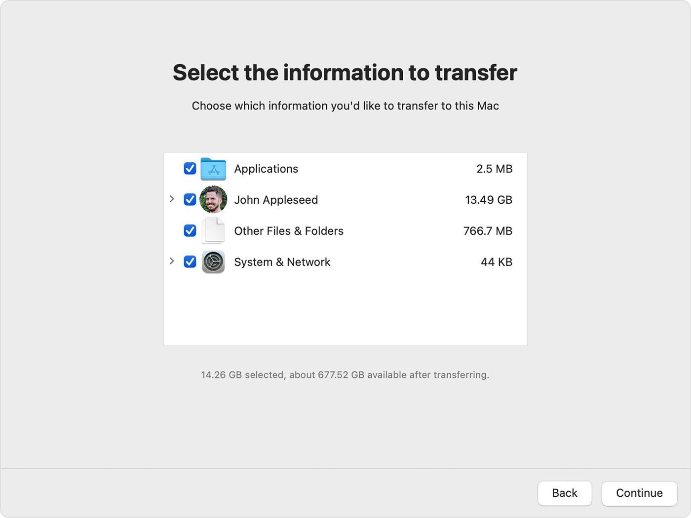 macos big sur migration assistant select info to transfer