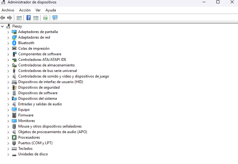 Administrador de dispositivos de Windows mostrando controladores del sistema