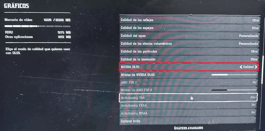 ajustes graficos de videojuego con tecnologias DLSS y FSR