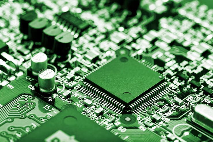 Placa base con componente BIOS y luces verdes