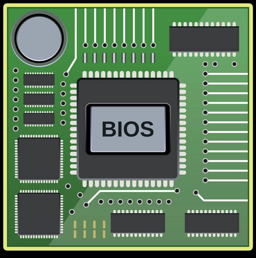 Imagen sobre un esquema que muestra placa base con BIOS