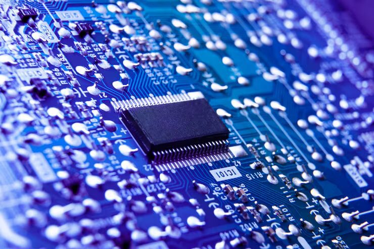 Imagen de placa base azul con componente BIOS